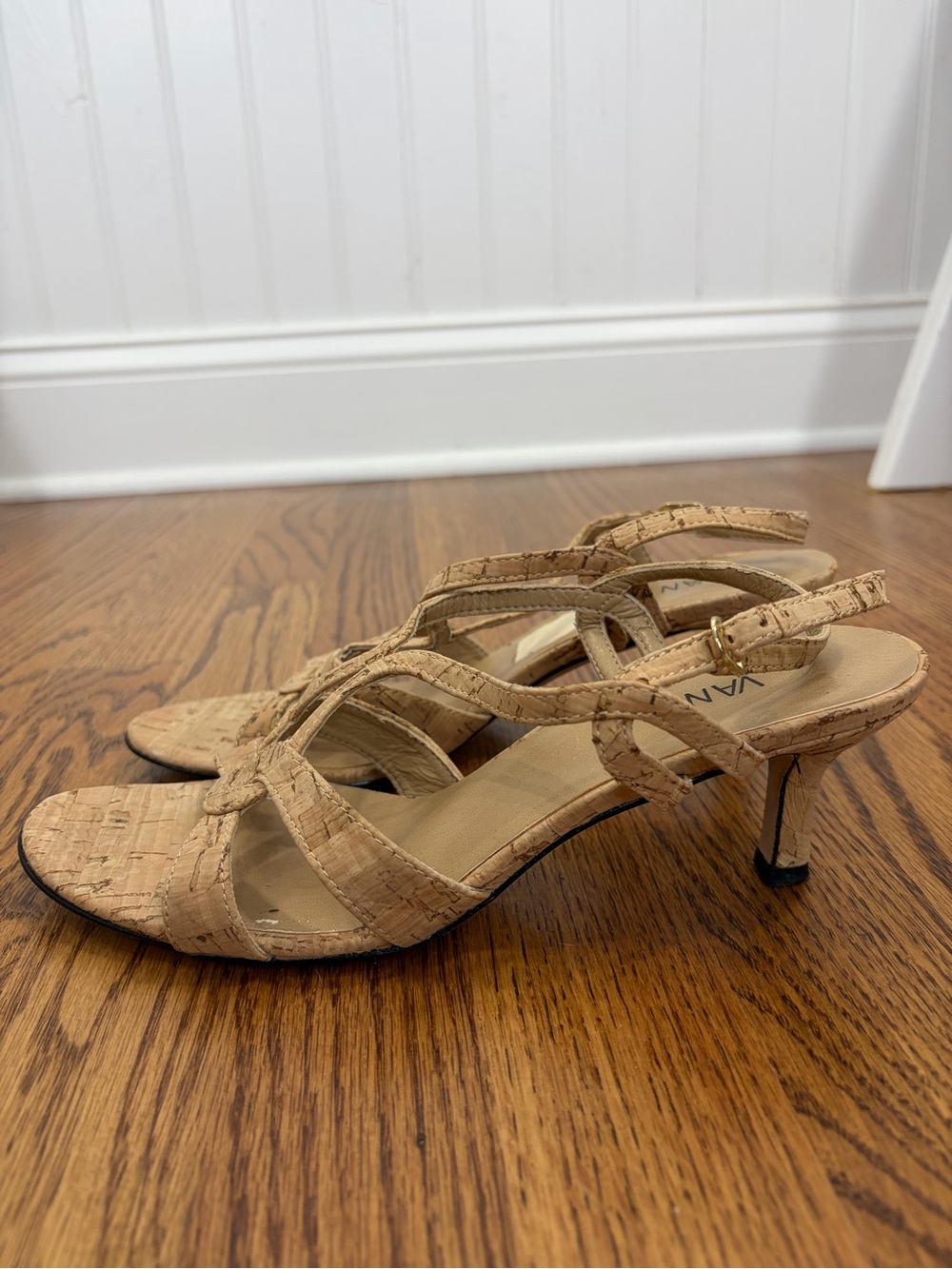 Vaneli Cork-Strap Slingback Kitten Heels (8.5)